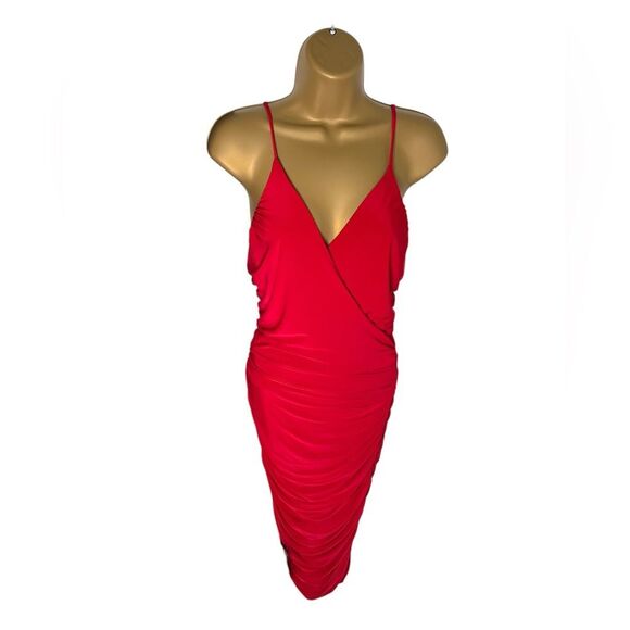 Fashion Nova Lynnea Ruched Midi Dress Red Small - Picture 2 of 6